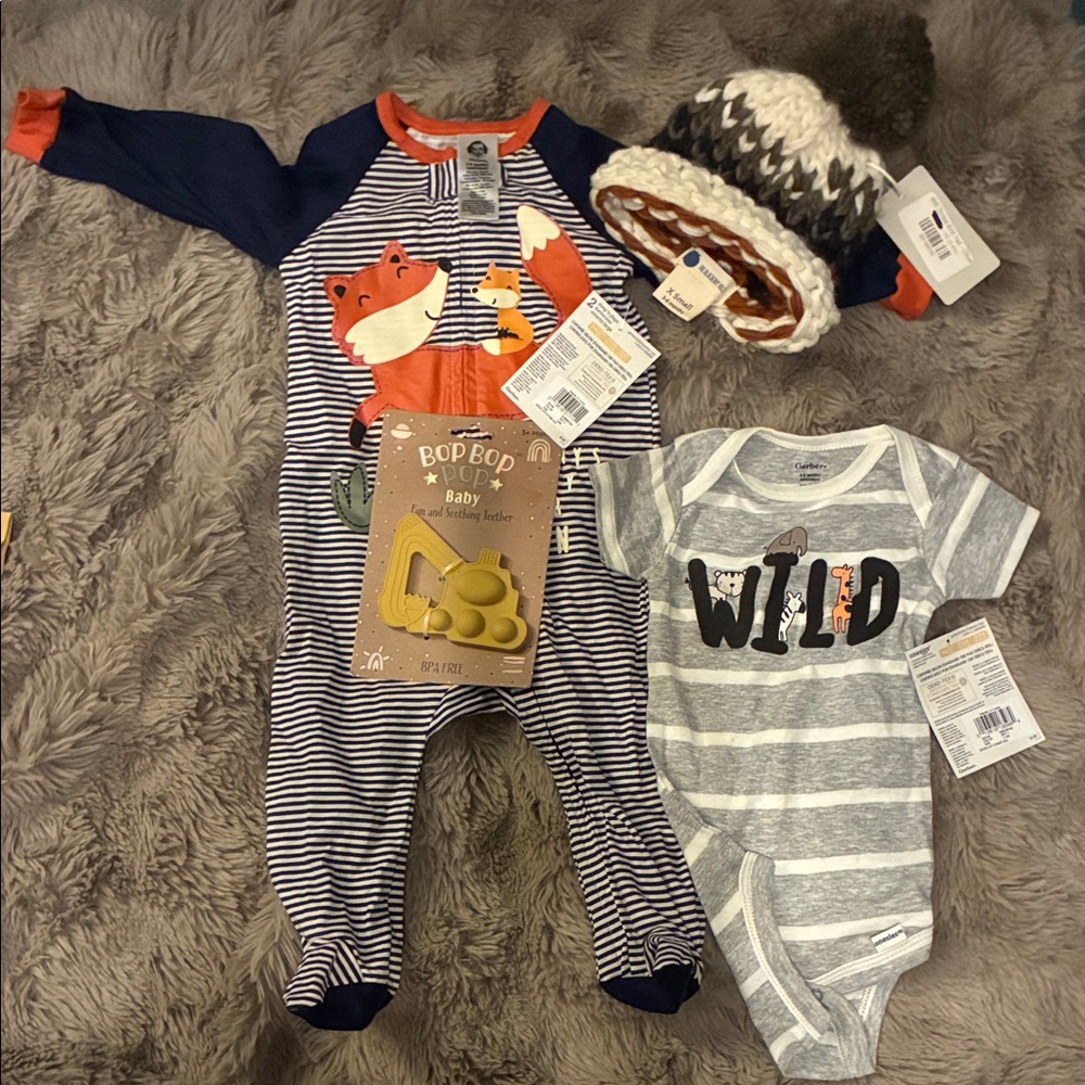 Carter's Navy, Orange & Gray Striped Fox Footed One-Piece